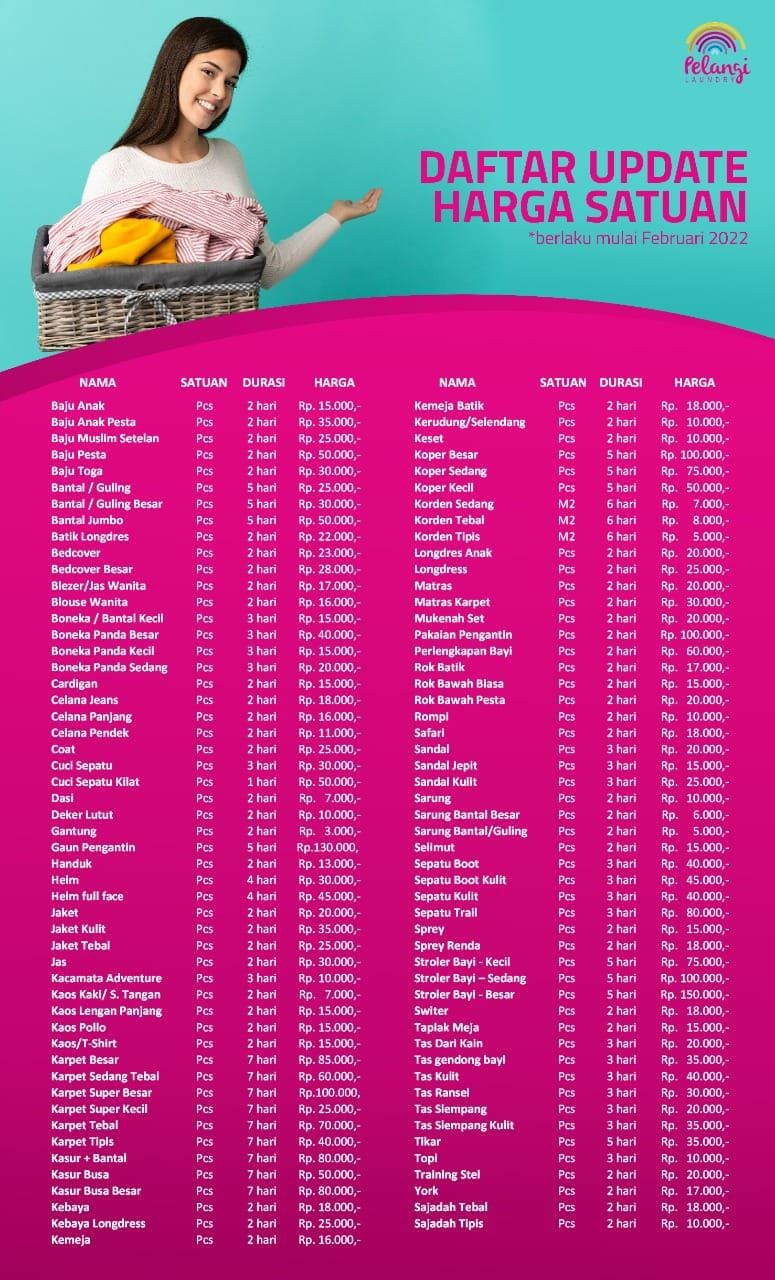 Daftar Harga Laundry Satuan